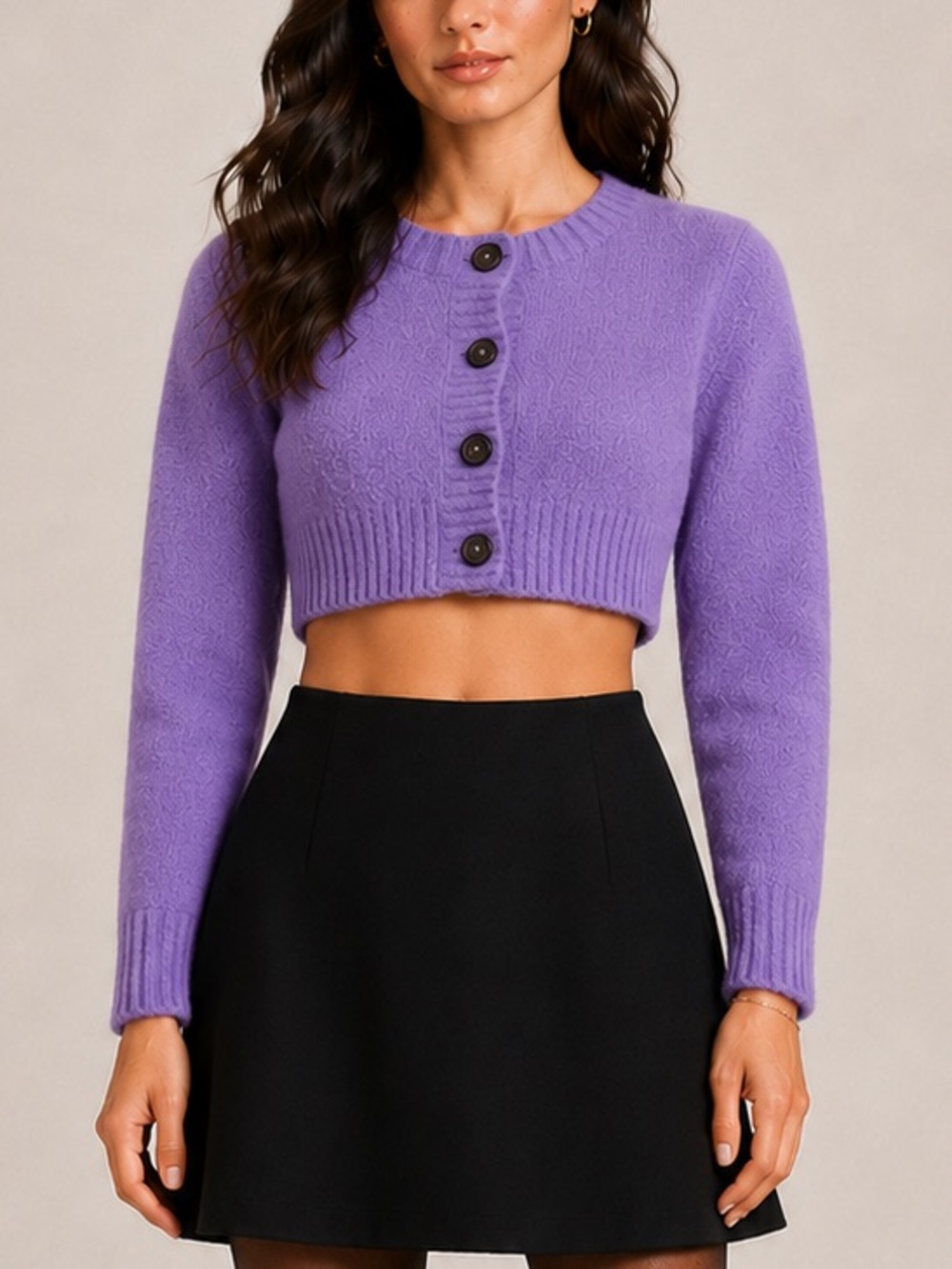 Sandy Liang Osaka Cropped Merino Wool Cardigan in Purple (Size S)